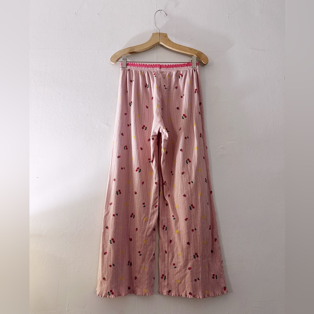 Messy Bun Just Chillin' Fruit Print Cotton Waffle Knit Lounge Pants Pajamas Pink - Picture 4 of 6